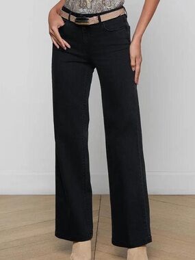 L'AGENCE Scottie in Washed Black High-Rise Flare Wide-Leg Jeans Size 26